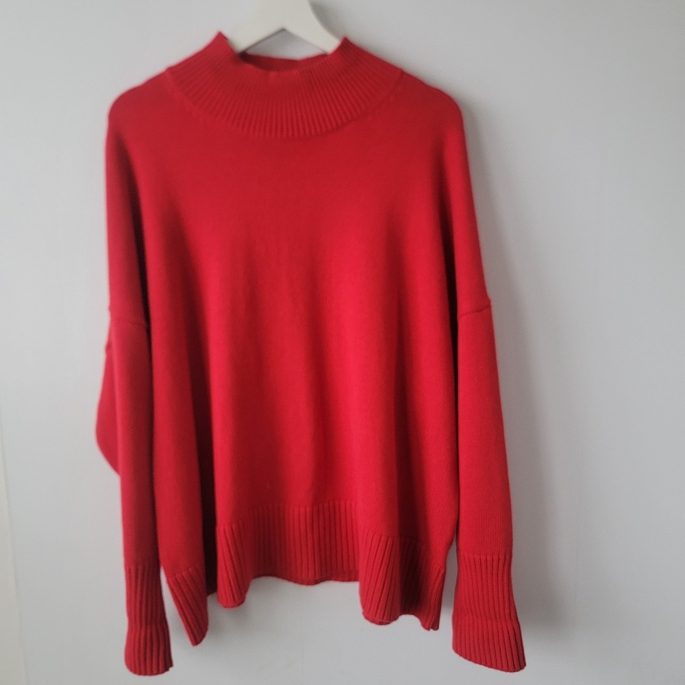 GAP women's red knit mock-neck sweater sz XXL ribbed dropped shoulders cozy